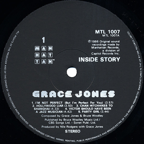 Grace Jones : Inside Story (LP, Album)