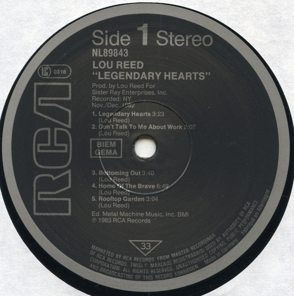 Lou Reed : Legendary Hearts (LP, Album)