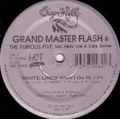 Grand Master Flash & The Furious Five* Feat. Melle Mel & Duke Bootee / Melle Mel & Duke Bootee : White Lines (Don't Do It) / Message II (Survival) (12", Sil)