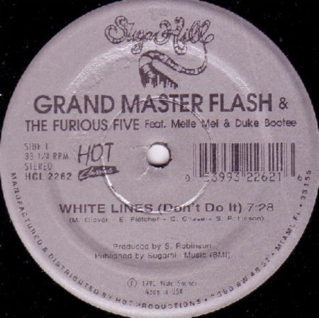 Grand Master Flash & The Furious Five* Feat. Melle Mel & Duke Bootee / Melle Mel & Duke Bootee : White Lines (Don't Do It) / Message II (Survival) (12", Sil)