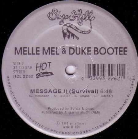 Grand Master Flash & The Furious Five* Feat. Melle Mel & Duke Bootee / Melle Mel & Duke Bootee : White Lines (Don't Do It) / Message II (Survival) (12", Sil)