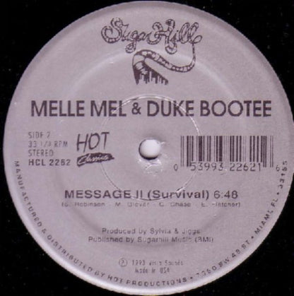 Grand Master Flash & The Furious Five* Feat. Melle Mel & Duke Bootee / Melle Mel & Duke Bootee : White Lines (Don't Do It) / Message II (Survival) (12", Sil)