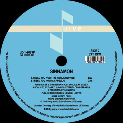 Sinnamon : I Need You Now (12", RE, RM)