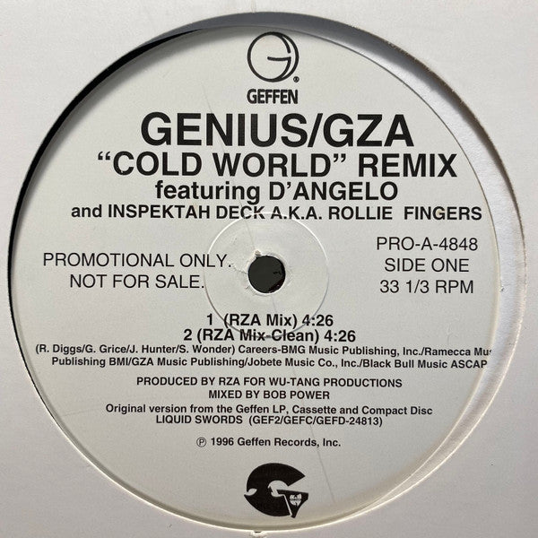 The Genius / GZA Featuring D'Angelo : Cold World (Remix) (12", Promo)