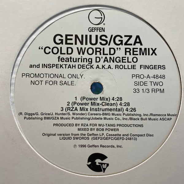 The Genius / GZA Featuring D'Angelo : Cold World (Remix) (12", Promo)