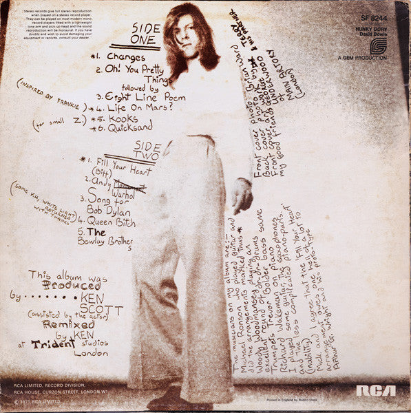 David Bowie : Hunky Dory (LP, Album, RE, RP)