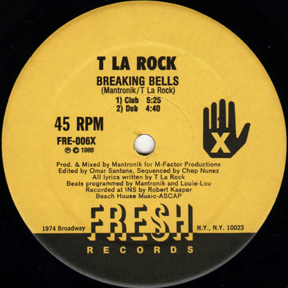 T La Rock : Breaking Bells / Bass Machine (12", Single)