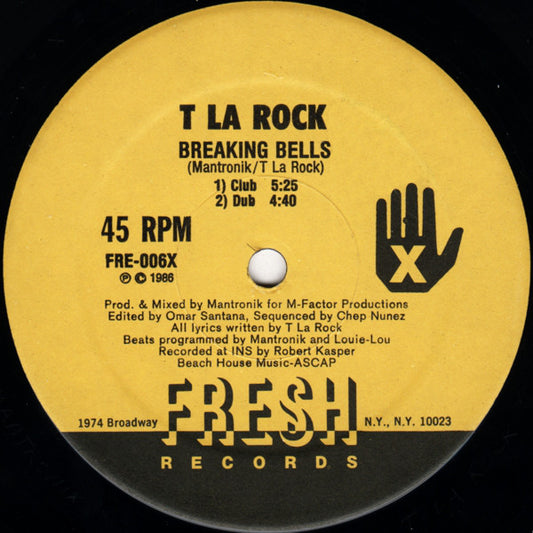 T La Rock : Breaking Bells / Bass Machine (12", Single)