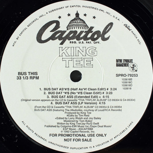 King Tee : Bus Dat Ass / Tha Great (12", Promo)