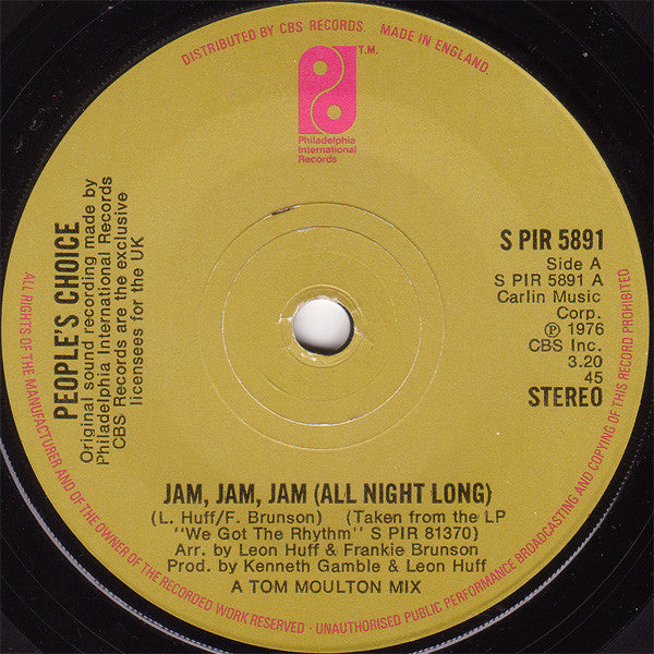 People's Choice : Jam, Jam, Jam (All Night Long) (7", Single, Pap)