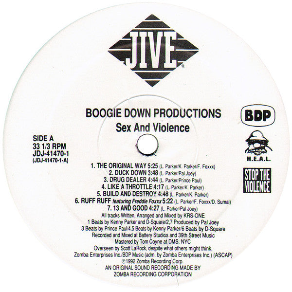 Boogie Down Productions : Sex And Violence (LP, Album, Promo)
