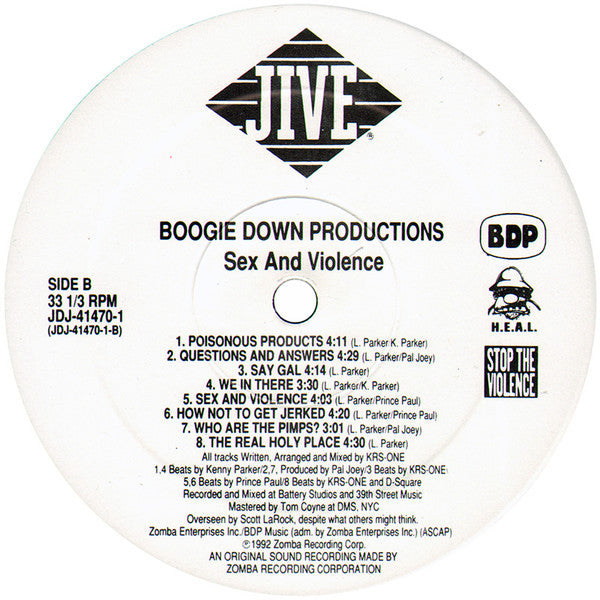 Boogie Down Productions : Sex And Violence (LP, Album, Promo)