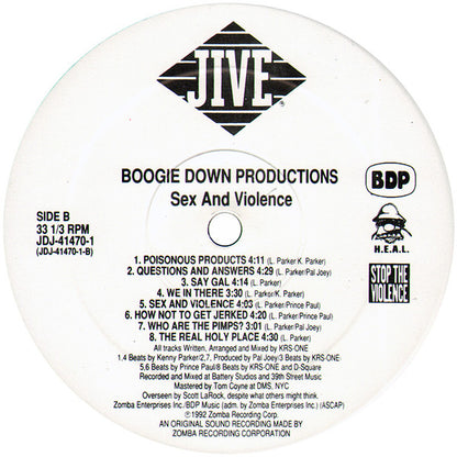 Boogie Down Productions : Sex And Violence (LP, Album, Promo)