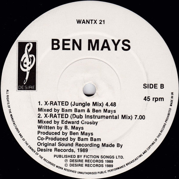 Ben Mays : X-Rated (12")