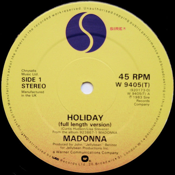 Madonna : Holiday (12", Single, RE, Dam)