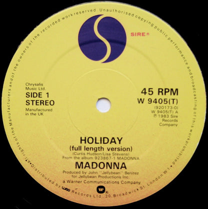Madonna : Holiday (12", Single, RE, Dam)