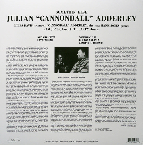 Cannonball Adderley : Somethin' Else (LP, Album, RE, Blu)