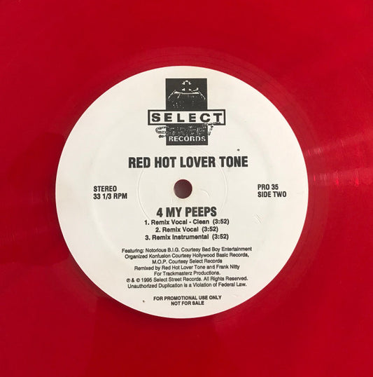 Red Hot Lover Tone : 4 My Peeps (12", Promo, Red)