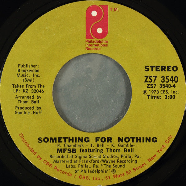 MFSB Featuring The Three Degrees : TSOP (The Sound Of Philadelphia) (7", Single, Styrene, Pit)