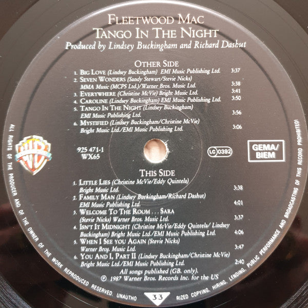 Fleetwood Mac : Tango In The Night (LP, Album, PRS)