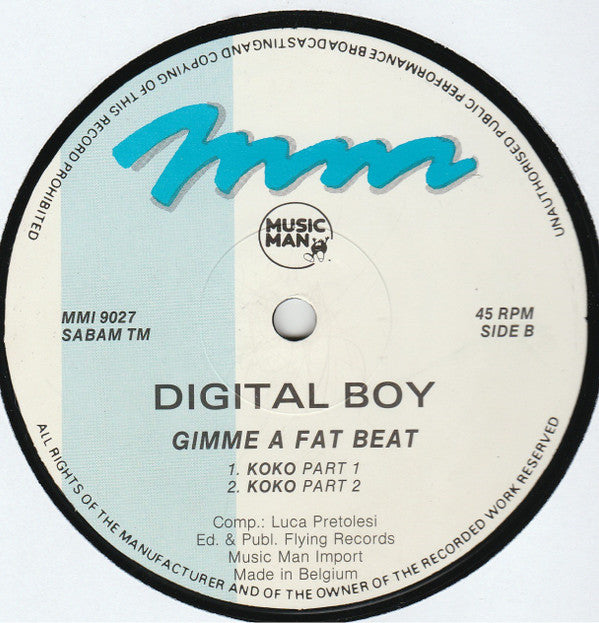 Digital Boy : Gimme A Fat Beat (Remix) / Kokko (12")