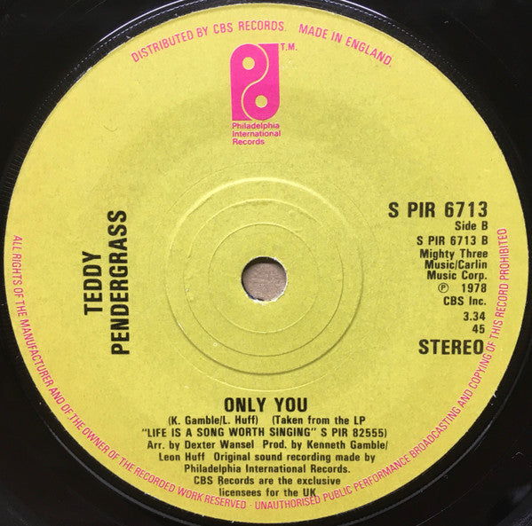 Teddy Pendergrass : Close The Door / Only You (7")