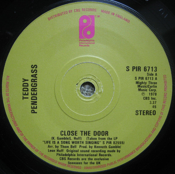 Teddy Pendergrass : Close The Door / Only You (7")