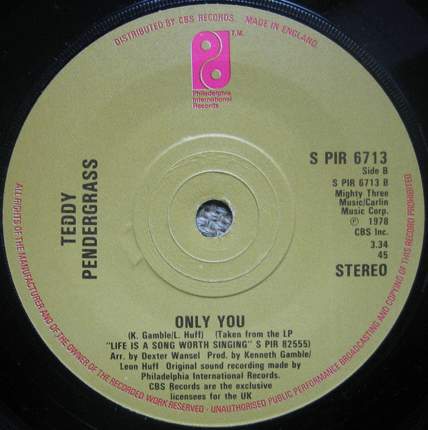Teddy Pendergrass : Close The Door / Only You (7")