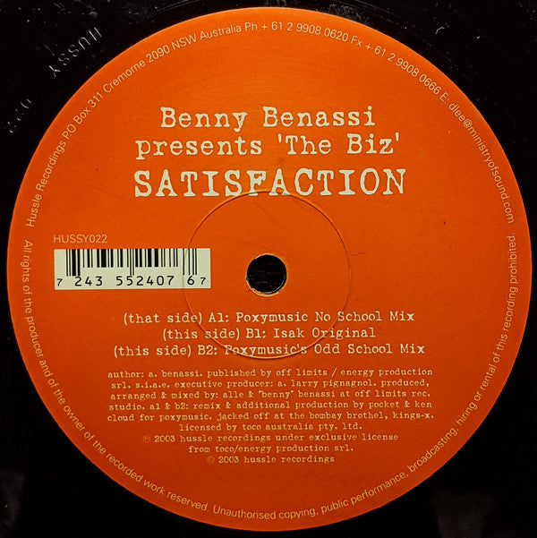 Benny Benassi Presents The Biz (5) : Satisfaction (12")