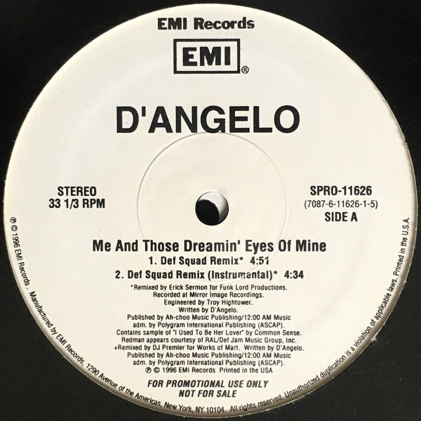 D'Angelo : Me And Those Dreamin' Eyes Of Mine (The Remixes) (2x12", Promo)