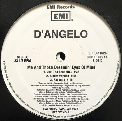 D'Angelo : Me And Those Dreamin' Eyes Of Mine (The Remixes) (2x12", Promo)