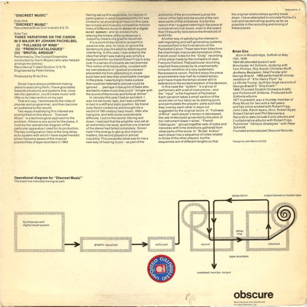 Brian Eno : Discreet Music (LP, Album, Gre)