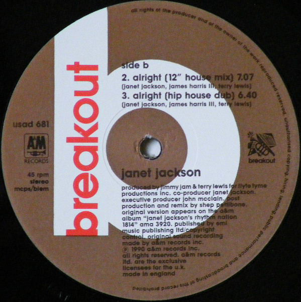 Janet Jackson : Come Back To Me / Alright (12", Single, Ltd, Pos)