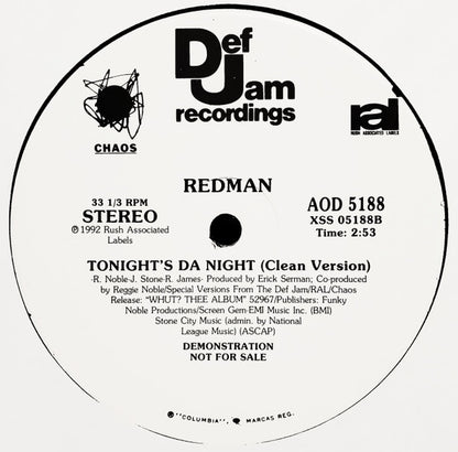 Redman : Tonight's Da Night (12", Promo)