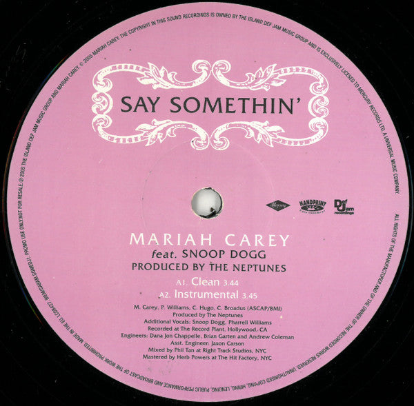 Mariah Carey Feat. Snoop Dogg : Say Somethin' (12", Promo)