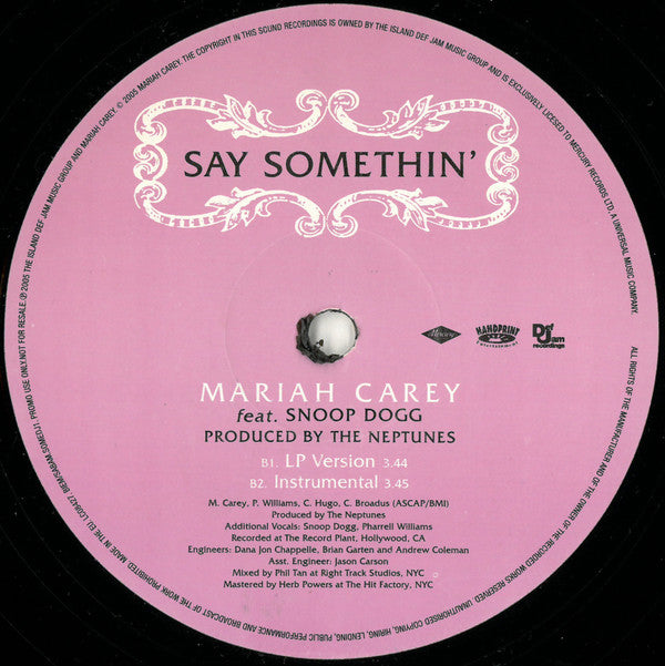 Mariah Carey Feat. Snoop Dogg : Say Somethin' (12", Promo)