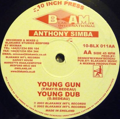 Anthony Simba : Jah Watcheth Over Me / Young Gun (10")