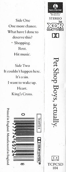 Pet Shop Boys : Actually (Cass, Album, XDR)