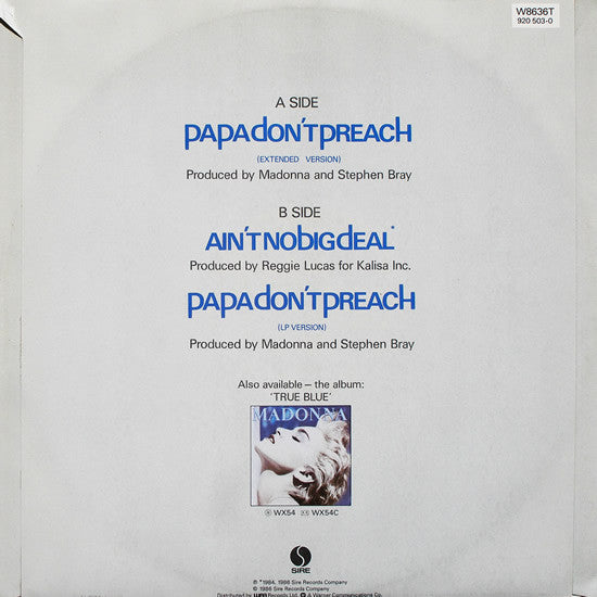 Madonna : Papa Don't Preach (12", Single, Dam)