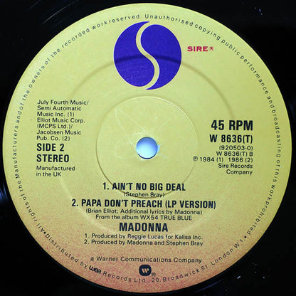 Madonna : Papa Don't Preach (12", Single, Dam)