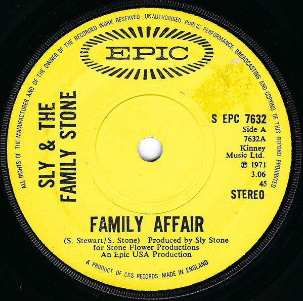 Sly & The Family Stone : Family Affair (7", Single, Sol)