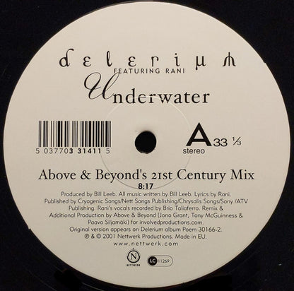 Delerium Featuring Rani : Underwater (Remixes By Above & Beyond / Hydrogen Rockers) (12", Single)