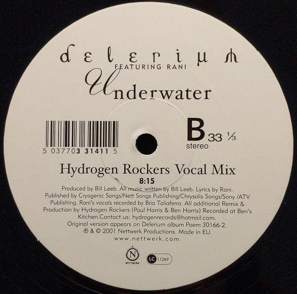 Delerium Featuring Rani : Underwater (Remixes By Above & Beyond / Hydrogen Rockers) (12", Single)