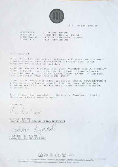 Loose Ends : Don't Be A Fool (12", Promo)