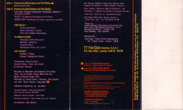 Thompson Twins : Here's To Future Days (Cass, Album, Bla)