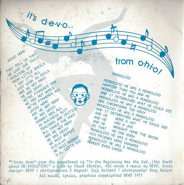 Devo : Mongoloid / Jocko Homo (7", Single, RP, Blu)