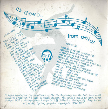 Devo : Mongoloid / Jocko Homo (7", Single, RP, Blu)