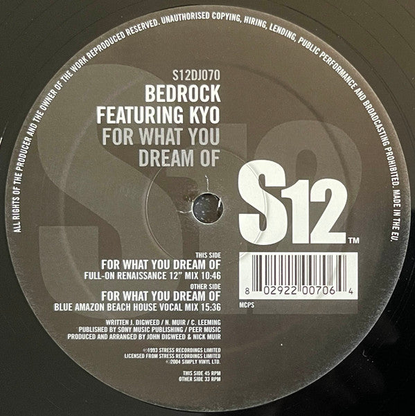 Bedrock Featuring KYO : For What You Dream Of (12", RE, RP)