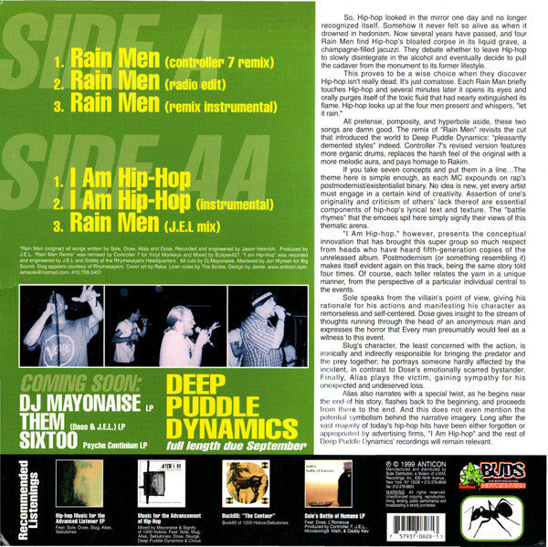 Deep Puddle Dynamics : Rain Men (Controller 7 Remix) / I Am Hip-Hop (12", Maxi)