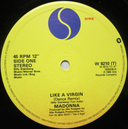 Madonna : Like A Virgin (U.S. Dance Remix) / Stay (12", Single, Pos)